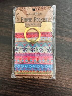 NATURAL LIFE Striped Floral Phone Pocket with Gold Ring - Multicolor